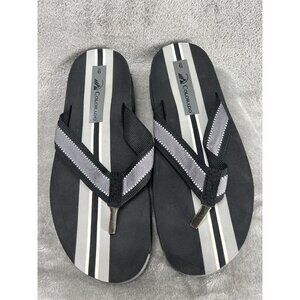 Colorado Men’s 9 Black Gray Striped Flip Flops Walking Slip on Slides Sandals